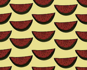 Seamless background with watermelon slices. Vector illustration.