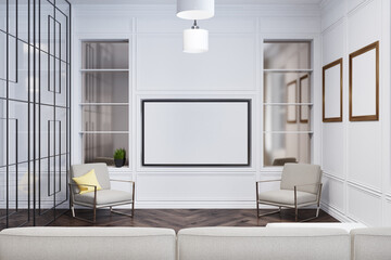 Cozy living room with picture gallery, front