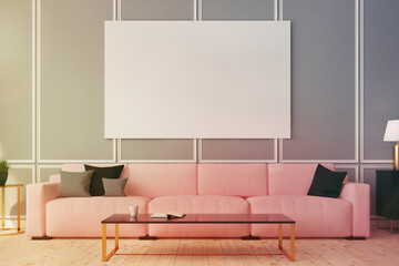 Pink sofa living room, poster, toned