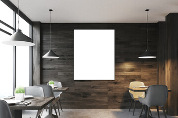 Dark wooden bar, tables front