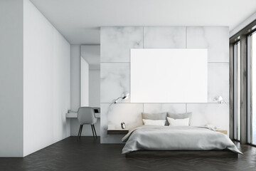 Marble bedroom with poster and study