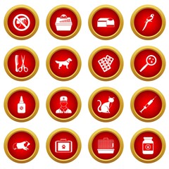 Veterinary icon red circle set