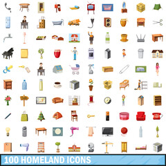 100 homeland icons set, cartoon style