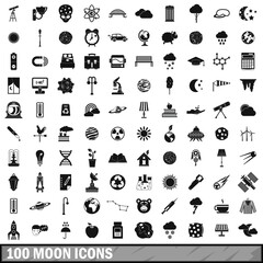 100 moon icons set, simple style 
