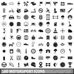 100 motorsport icons set, simple style  - obrazy, fototapety, plakaty