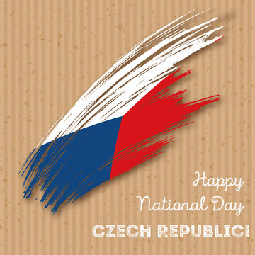 Czech Republic Independence Day Patriotic Design. Expressive Brush Stroke in National Flag Colors on kraft paper background. Happy Independence Day Czech Republic Vector Greeting Card.