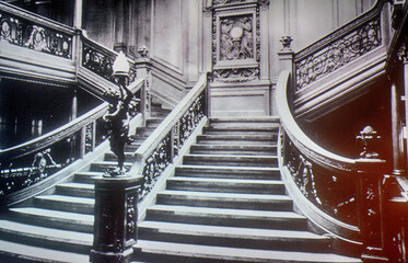 Inside the Titanic on an old photo, Belfast, Northern Ireland - obrazy, fototapety, plakaty