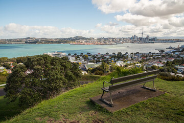 Empty chair on the top of Mount Victoria in Devonport suburb of Auckland, New Zealand.