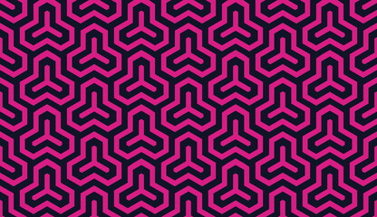 Seamless black and magenta pink isometric hexagonal symmetry medieval pattern vector