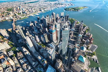 Aerial view of the Freedom Tower at One World Trade Center, Manhattan, NY