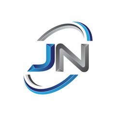 Simple initial letter logo modern swoosh JN