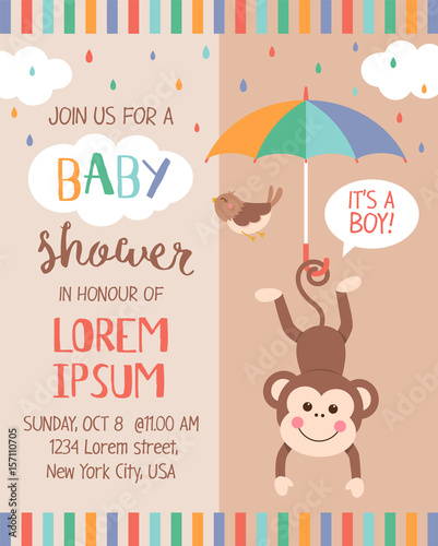 Cute Monkey With Balloon Illustration For It S A Boy Baby Shower Cute Monkey With Balloon Illustration For It S A Boy Baby Shower