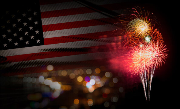 USA flag background with firework 4th of July Independense Day of United States of America