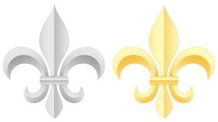 Vector illustration of a pair of fleurs-de-lis: one gold, one silver.