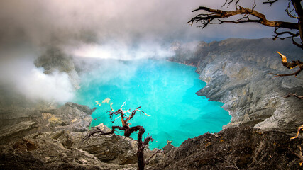 Sulfur fumes from the crater of Kawah Ijen Volcano in Indonesia © tawatchai1990