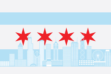 Chicago City Skyline Flag Color vector Illustration