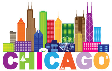 Chicago City Skyline Text Color vector Illustration - 157112712