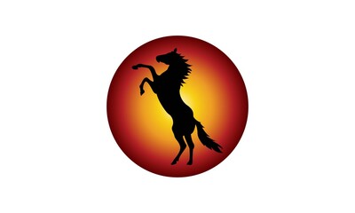 Circle Emblem Horse Silhouette Logo Template 