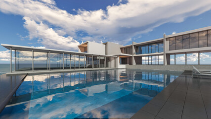 3D Rendering Swimming Pool Accommodation Design