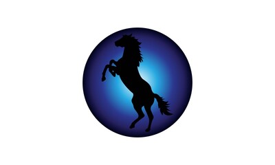 Circle Emblem Horse Silhouette Logo Template 