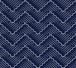 Seamless Blue Chinese Background oriental curve wave cross geometry line