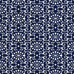 Seamless Blue Chinese Background oriental oval curve spiral cross kaleidoscope
