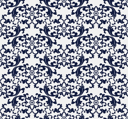 Seamless Blue Chinese Background oriental botanic garden spiral leaf flower