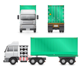 Vector of trailer truck and cargo container for shipping and transportation isolated on white background.