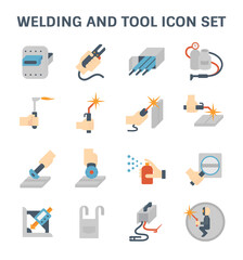 Welding work and welding tools vector icon sets.