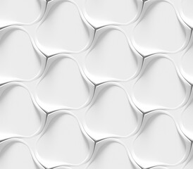 White curved lines background. Concrete decorative tile. 3D rendering design. Seamless texture .