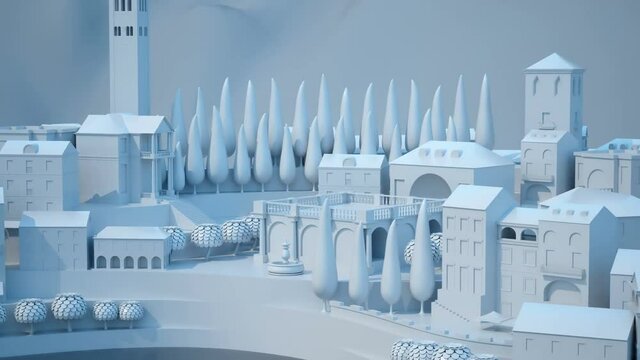 Mini toy Old city down town on small iland, 3d rendering