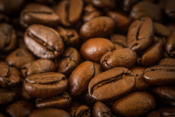 Close up of roasted coffee beans.