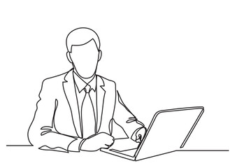 Fototapeta na wymiar businessman working on laptop computer - single line drawing