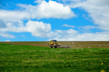 Agriculture tractor cultivating field