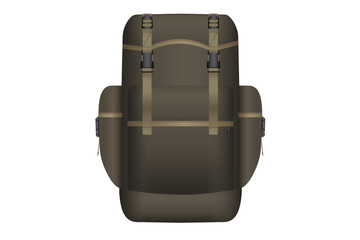Realistic khaki backpack for hunting and travel. Isolated on white background. Vector illustration EPS 10.