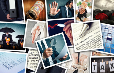 Business and income tax photo collage