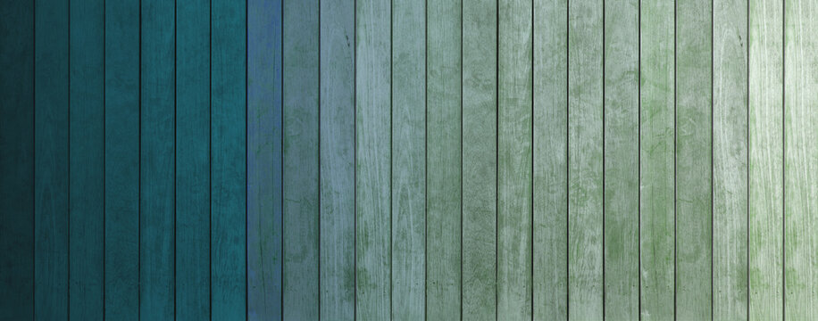 lamelles de bois color&eacute;, d&eacute;grad&eacute;s de teintes, du bleu au vert 