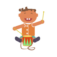 Playground infographic element vector flat illustration, little boy plays. Funny cartoon character isolated on white background