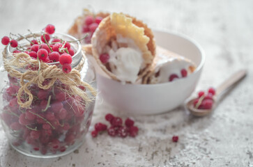 ice cream in a waffle cone and berries