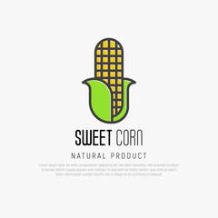 Thin line icon of corn for logo or warning ingredient. Vector illustration.