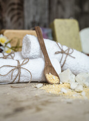 SPA composition on wooden background