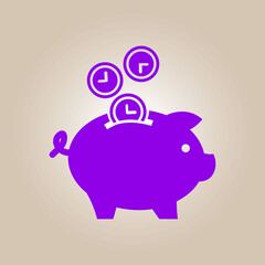 Time is money piggy bank icon. Flat design style.