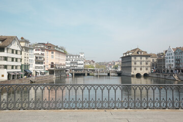 Fototapeta premium Panoramic view of historic Zurich city center