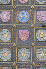Basilica of St. Peter and St. Paul, Vysehrad, details of the door,  Prague, Czech Republic.