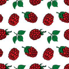 Seamless pattern with Raspberries. Design element for poster, flyer, menu. Vector illustration