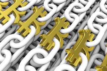 block chain  in a bitcoin 3D illustration