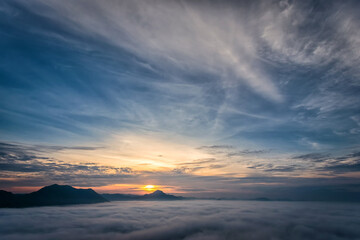 Fototapeta na wymiar Landscape lot of fog Phu Thok Mountain at Chiang Khan ,Loei Province in Thailand.