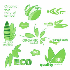 Eco logo. Vegan product icon design symbol. Green leaves in heart shape sign. Vector illustration.