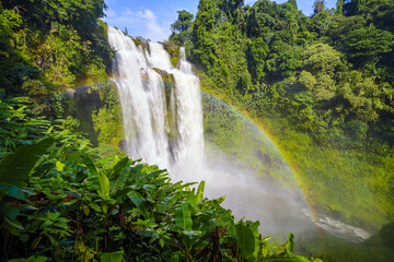 Tad yuang waterfall and rainbow in rain season at Laos