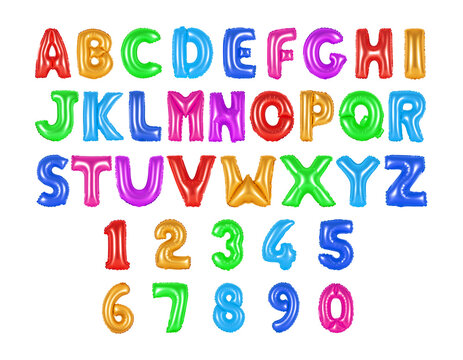 English alphabet and numerals colored (rainbow)